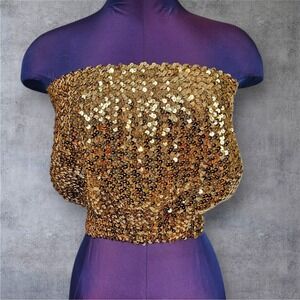 Vintage 70s Gold Sequin Creations III Tube Top Made in New York Party Glam I10